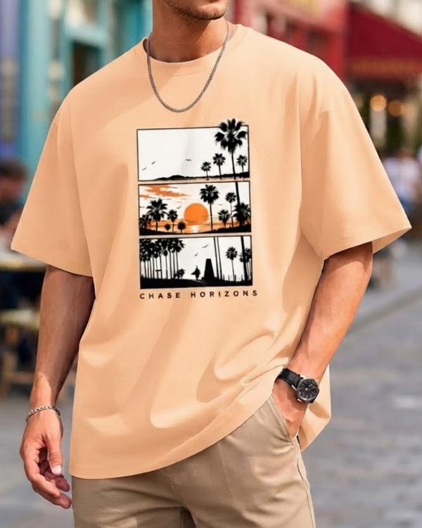 Chase Horizons Sunset Palm Unisex Classic Crew Graphic Printed T-shirt