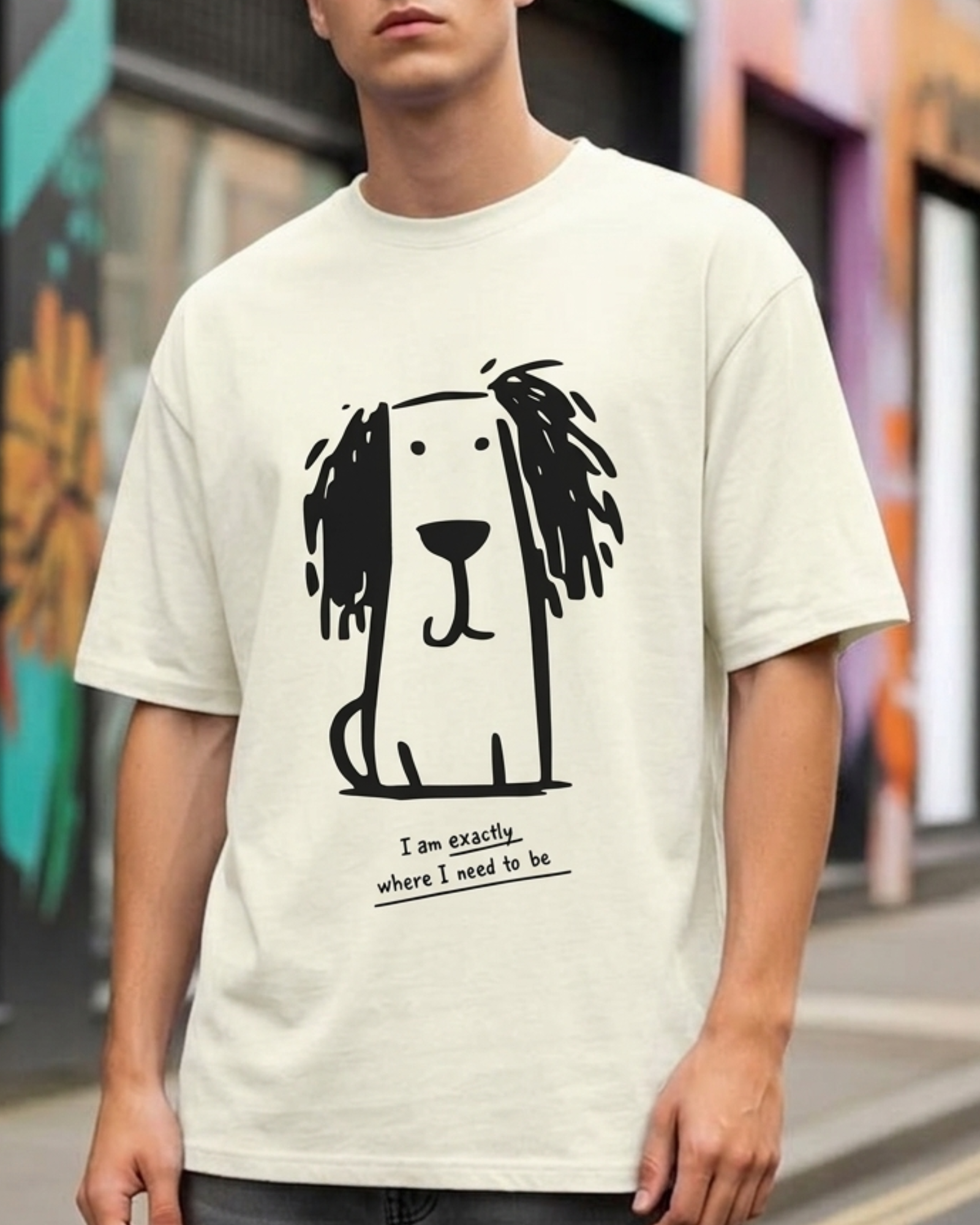 I Am Exactly Where I Need To Be Unisex Oversized Graphic Printed T-shirt