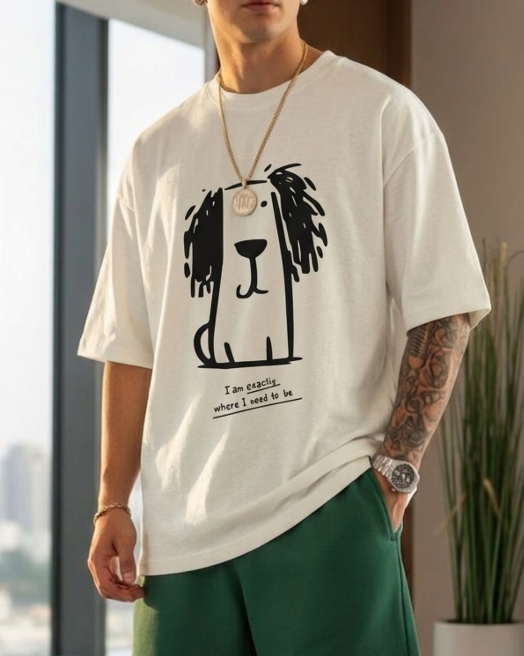 I Am Exactly Where I Need To Be Unisex Oversized Graphic Printed T-shirt