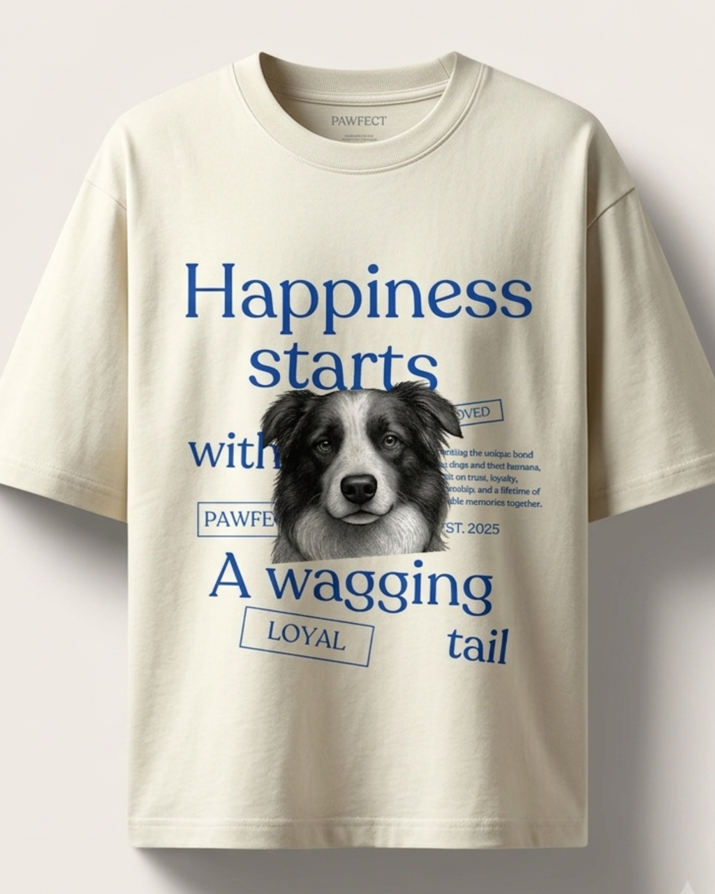 Wagging Tail Border Collie Unisex Oversized Graphic Printed T-Shirt