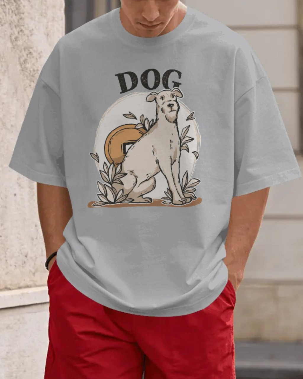 Vintage Dog Botanical Unisex Oversized Graphic Printed T-shirt