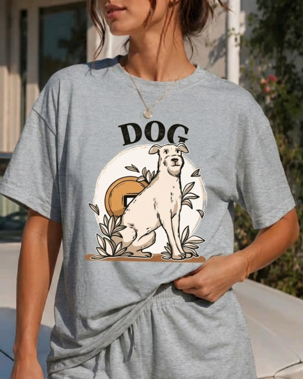 Vintage Dog Botanical Unisex Oversized Graphic Printed T-shirt