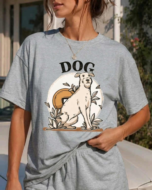 Vintage Dog Botanical Unisex Oversized Graphic Printed T-shirt