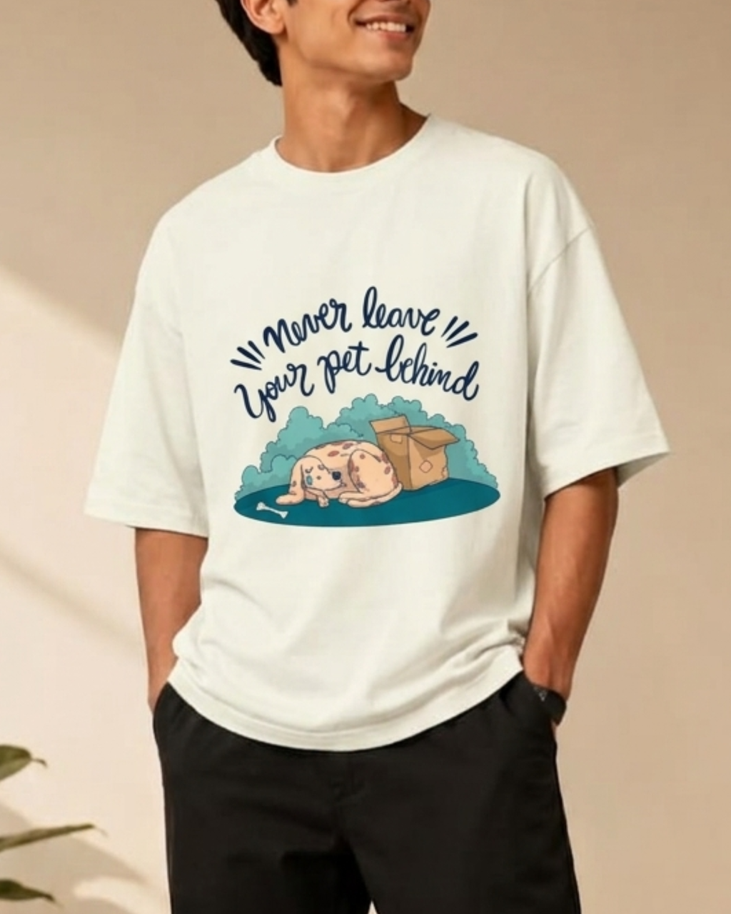 Never Leave Your Pet Behind Unisex Oversized Graphic Printed T-shirt