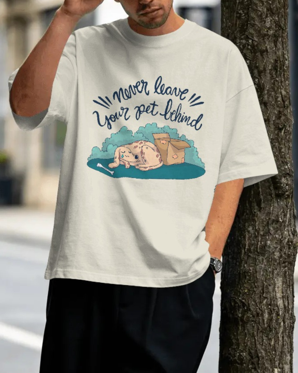 Never Leave Your Pet Behind Unisex Oversized Graphic Printed T-shirt