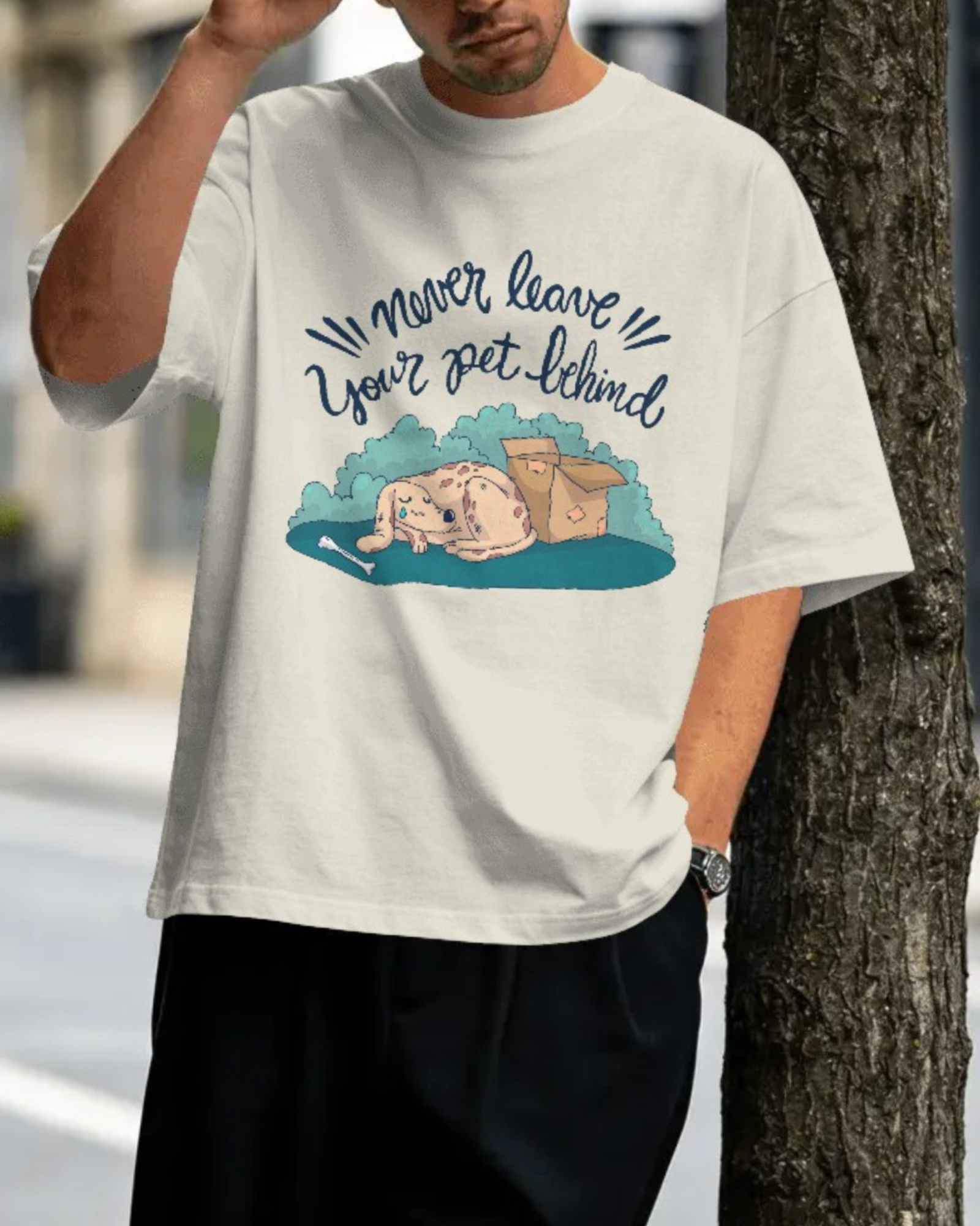 Never Leave Your Pet Behind Unisex Oversized Graphic Printed T-shirt