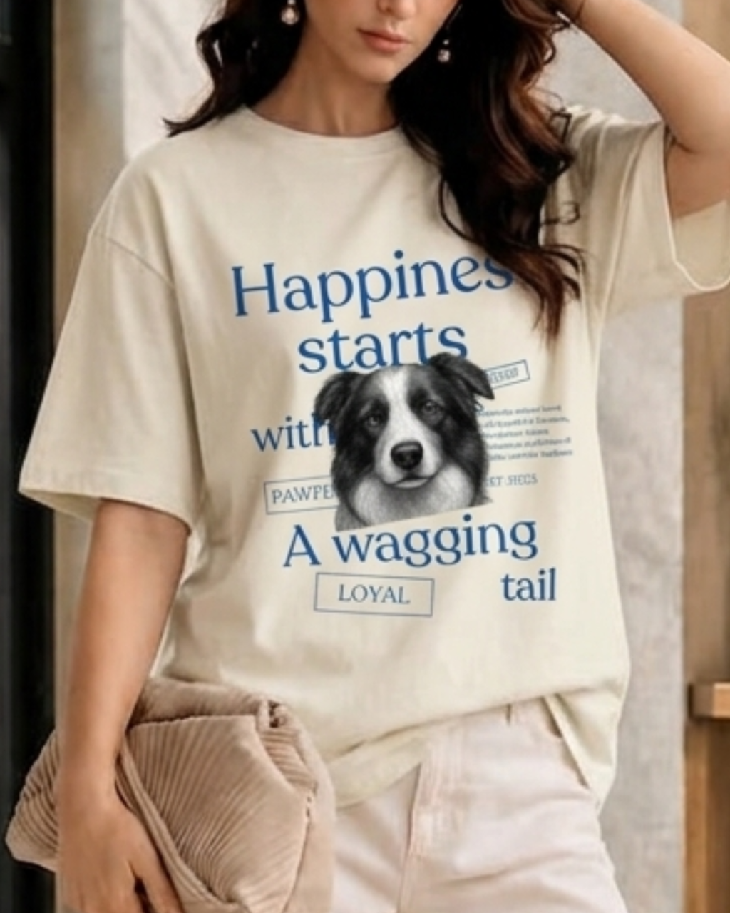 Wagging Tail Border Collie Unisex Oversized Graphic Printed T-Shirt
