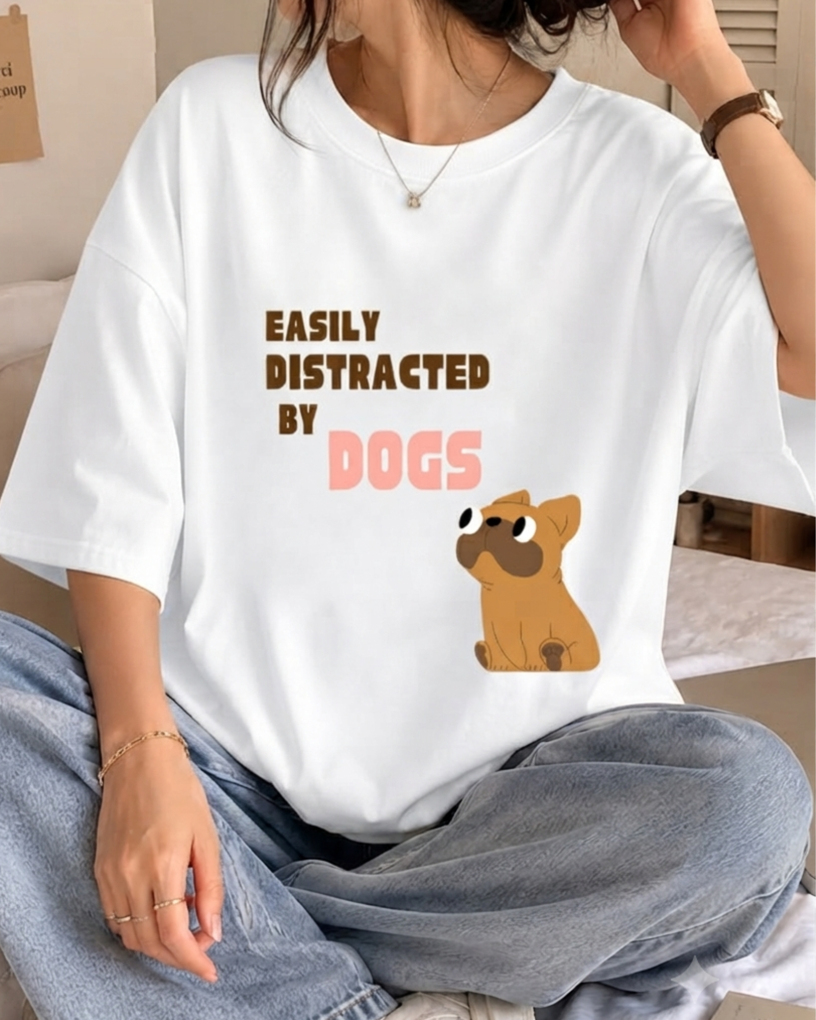 Distracted By Dogs Unisex Graphic Printed T-shirt