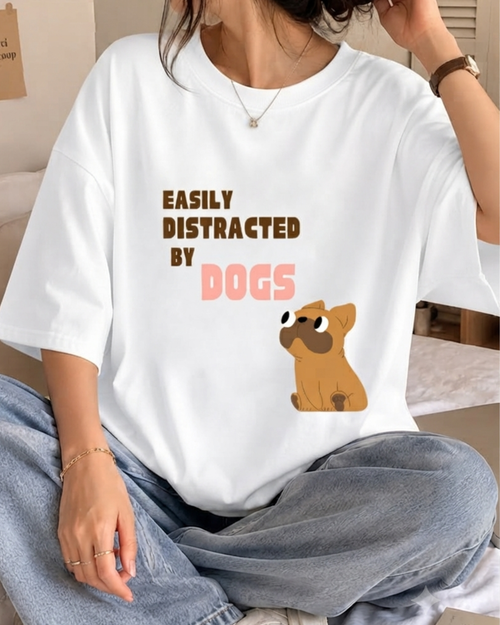Distracted By Dogs Unisex Graphic Printed T-shirt