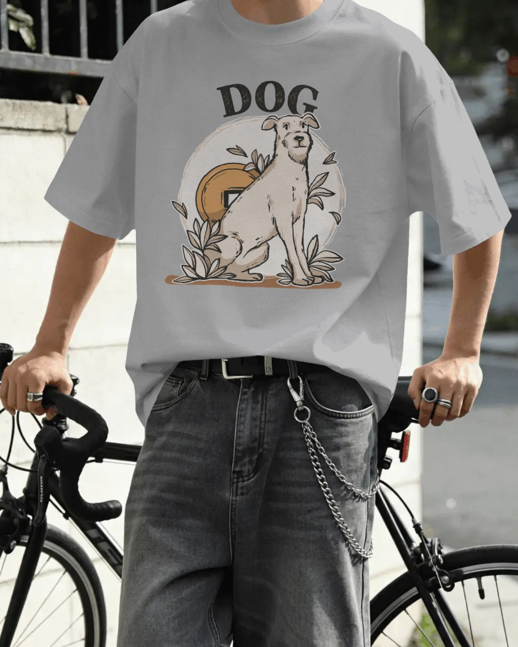 Vintage Dog Botanical Unisex Oversized Graphic Printed T-shirt