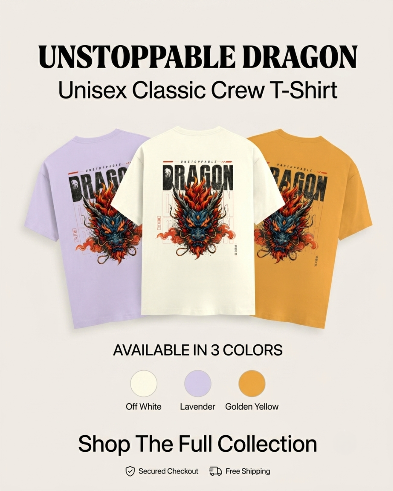 Unstoppable Dragon Unisex Classic Crew T-Shirt Graphic Printed