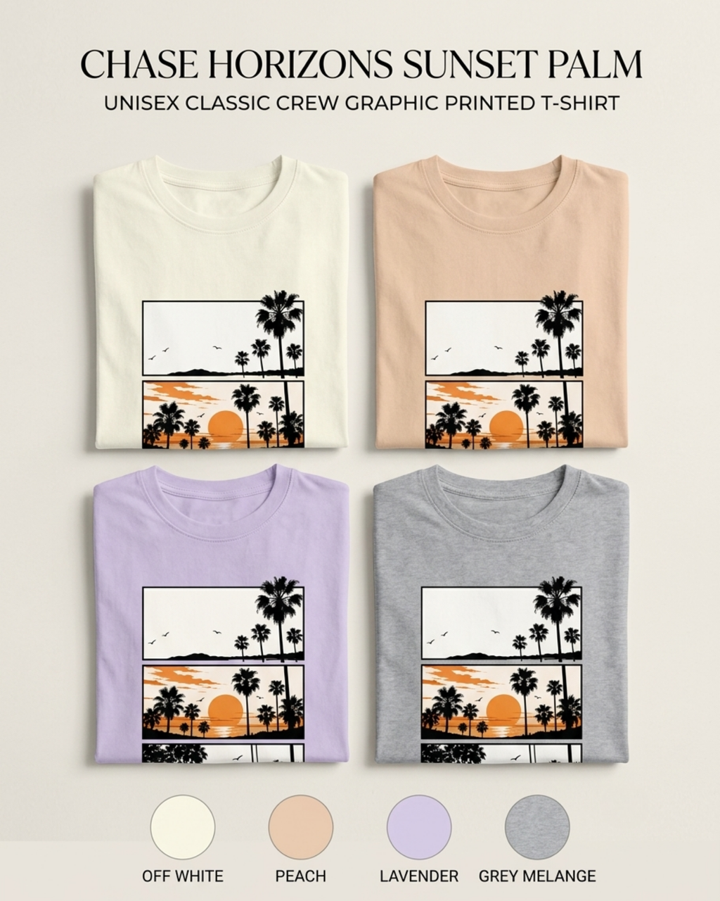 Chase Horizons Sunset Palm Unisex Classic Crew Graphic Printed T-shirt