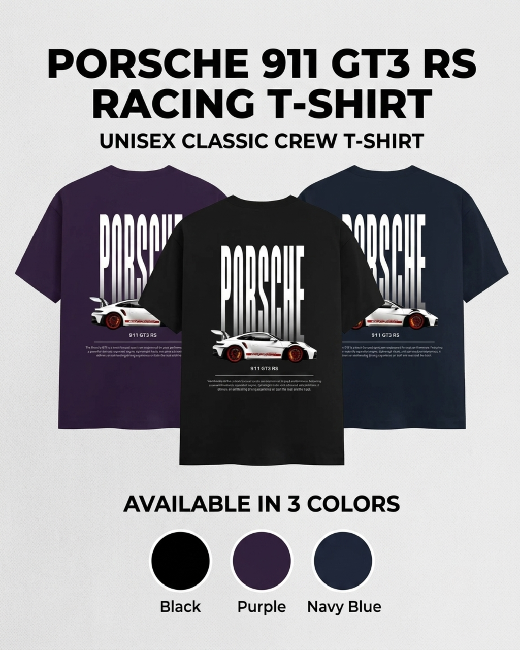 Porsche 911 GT3 RS Racing Graphic Unisex Classic Crew T-Shirt